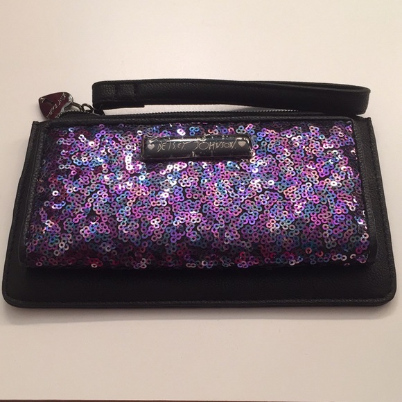 Betsey Johnson black clutch with purple sequin! - Picture 1 of 4